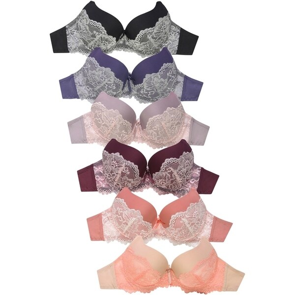 6-PACK Sofra Women's Full Cup Lace Push Up Bra (BR4287PLU2). Opens flyout.