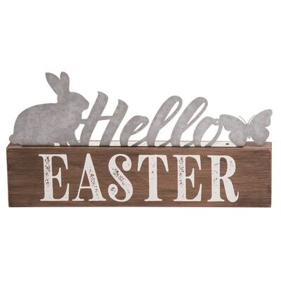Transpac Wood 12 in. Brown Easter Shelf Décor with Bunny