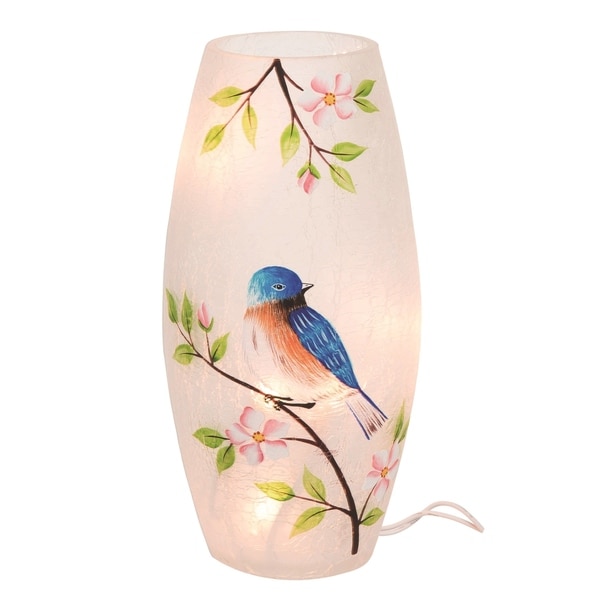Transpac Glass 9 in. Multicolor Spring Crackled Bluebird LED Vase with Plug