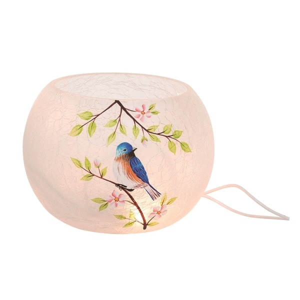Transpac Glass 6 in. Multicolor Spring Crackled Round LED Bluebird Vase witrh Cord