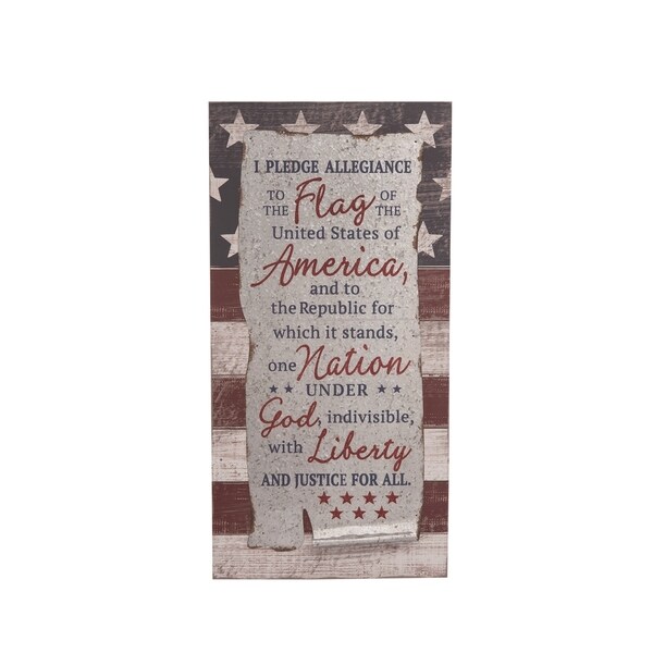 Transpac Wood 24 in. Multicolor 4th of July Pledge of Allegiance Wall Décor