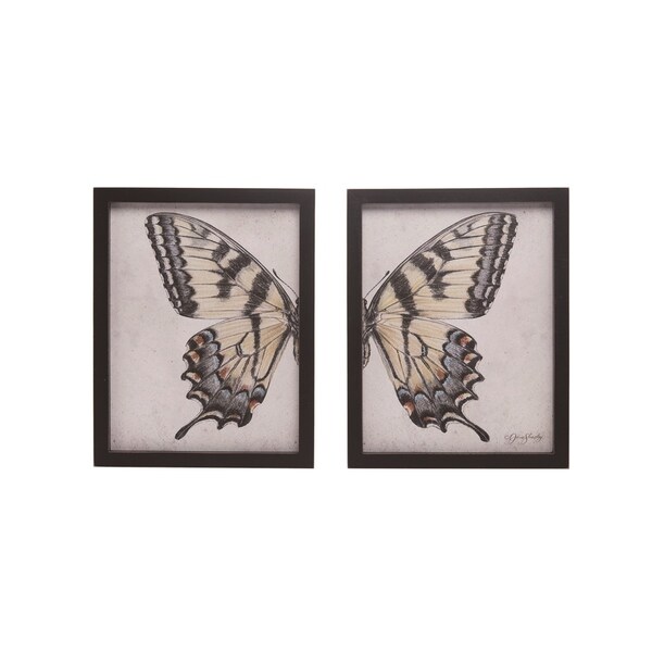 Transpac Wood 13 in. Multicolor Spring Split Butterfly Wall Décor Set of 2