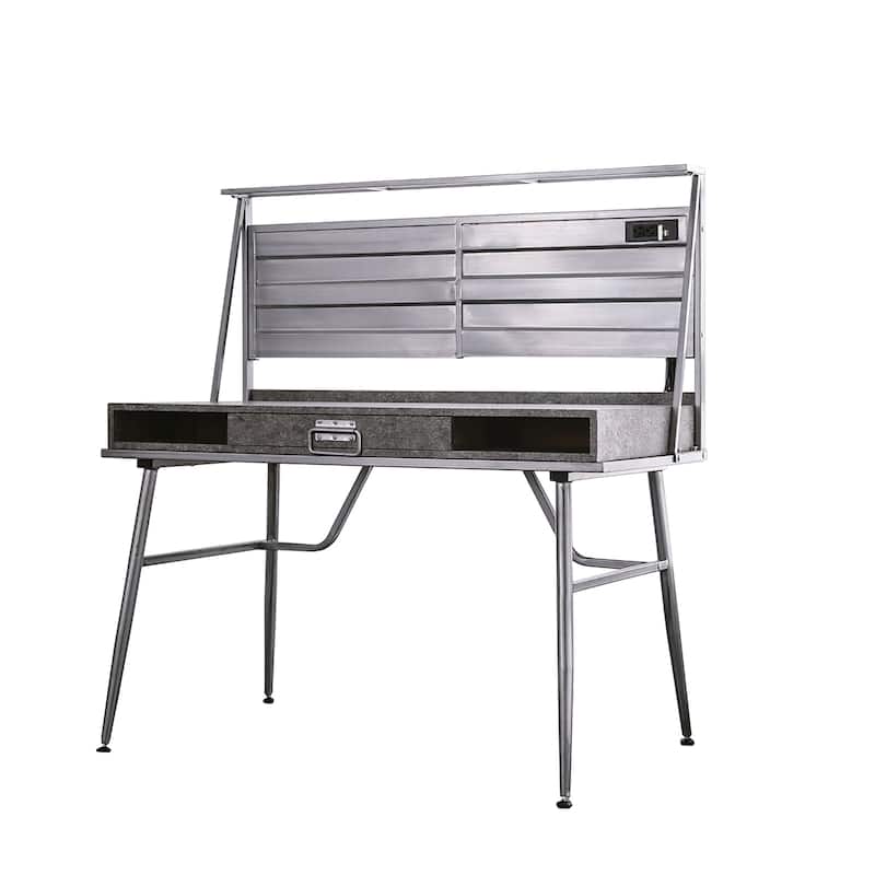 Corrugated Back Metal Frame Desk with USB Docks, Gray and Silver