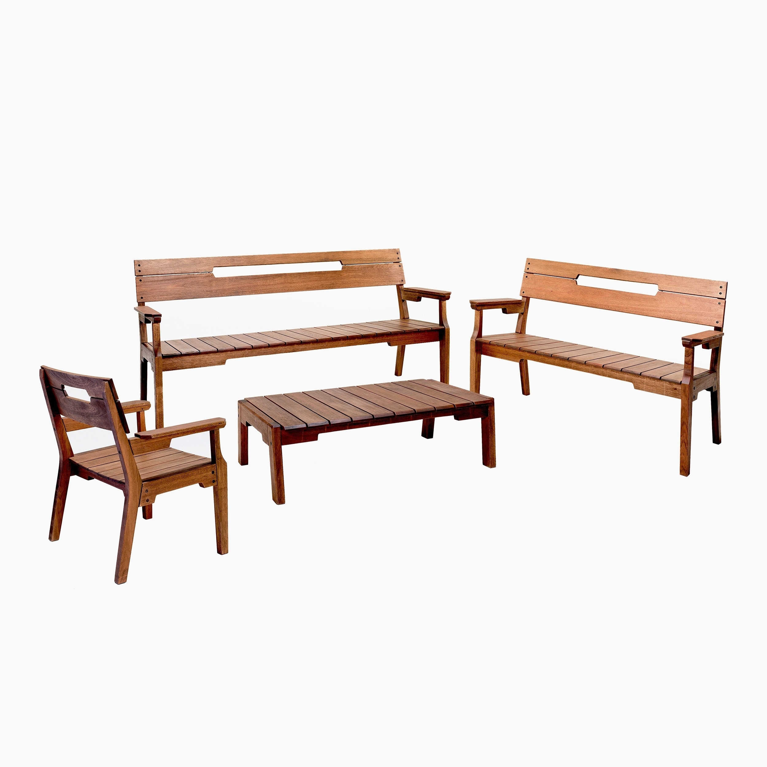 Shop Otero Eucalyptus Wood Outdoor Set 2 Benches Armchair