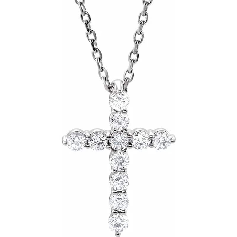 1/4 Ct Diamond Cross 14k White Gold Pendant Necklace