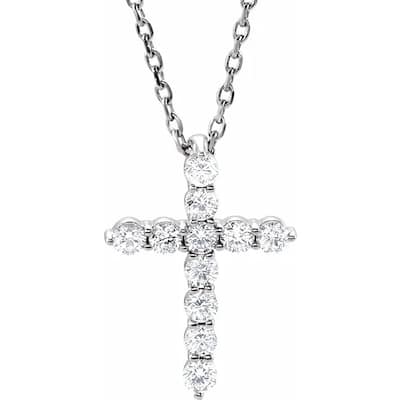 1/4 Ct Diamond Cross 14k White Gold Pendant Necklace