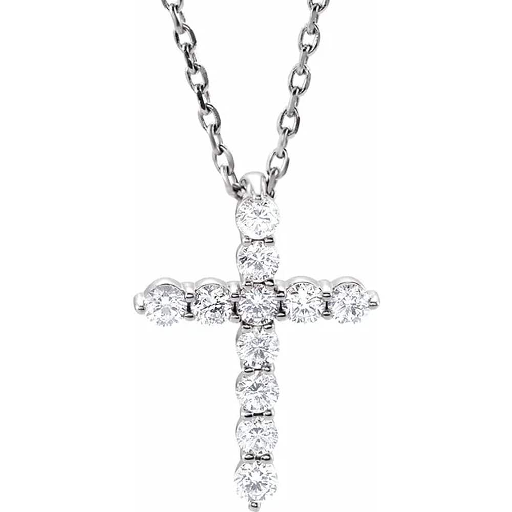 1/4 Ct Diamond Cross 14k White Gold Pendant Necklace