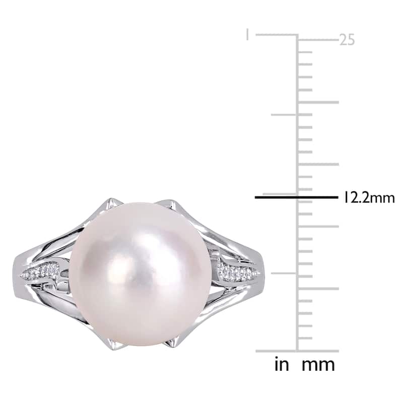 Miadora Sterling Silver Cultured FW Pearl and Diamond Accent Solitaire Split Shank Ring (11-12 mm)