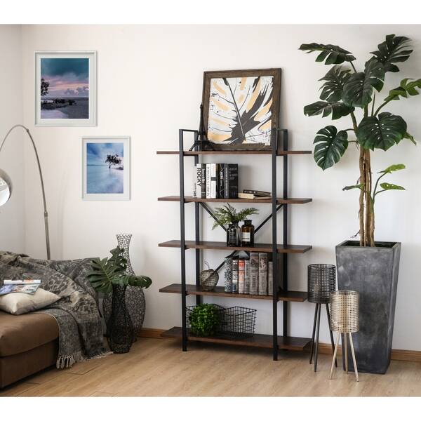 Shop Rochester Walnut Brown 5 Shelf Etagere Bookcase Overstock