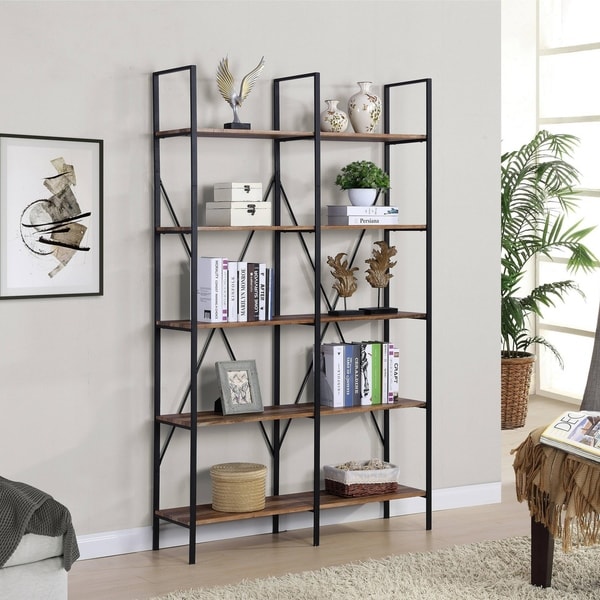 Shop Best Quality Furniture 5-Tier Bookcase with Grey Metal Rustic ...