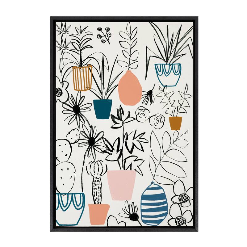 Kate and Laurel Sylvie Plant Kingdom Framed Canvas by Teju Reval - 23x33 - Plastic - Black