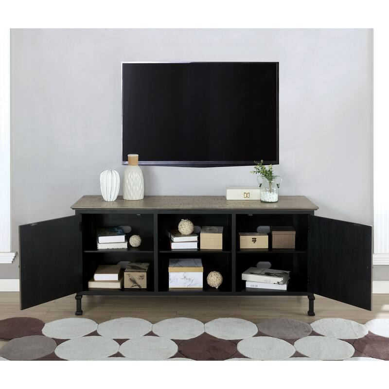 Romana Transitional Grey Metal Multi-functional Storage TV Console by Furniture of America