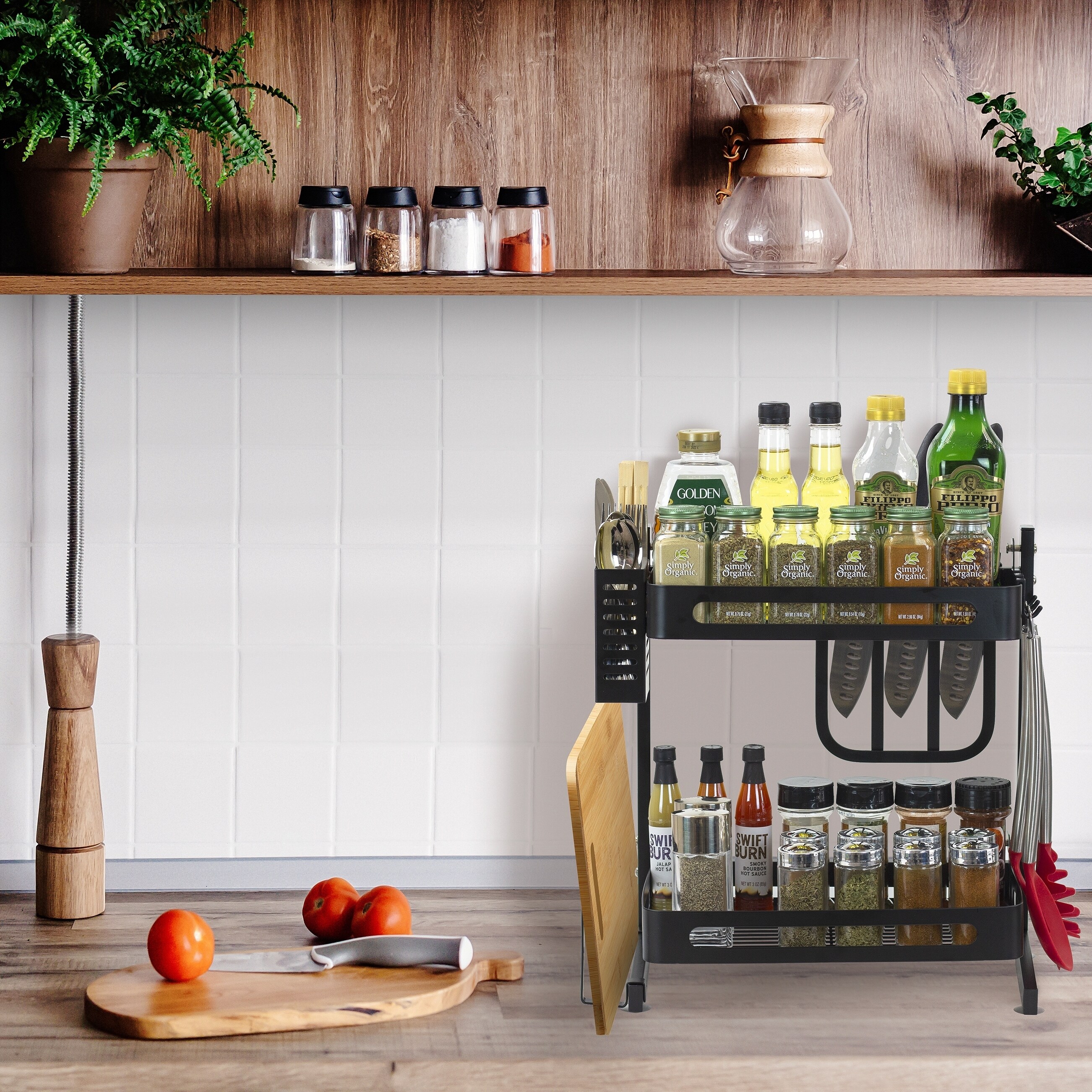 US 2-Tier Metal Kitchen Rack Seasoning Storage Unit Shelf Organizer Bath Z73