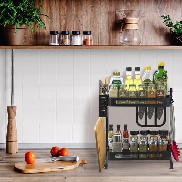 2-Tier Kitchen Countertop Spice Rack Organizer Cabinet Shelves Holder Black