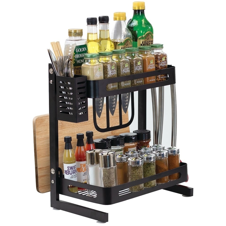 2 Tier Metal Kitchen Spice Rack Countertop Standing Organizer with 3 ...