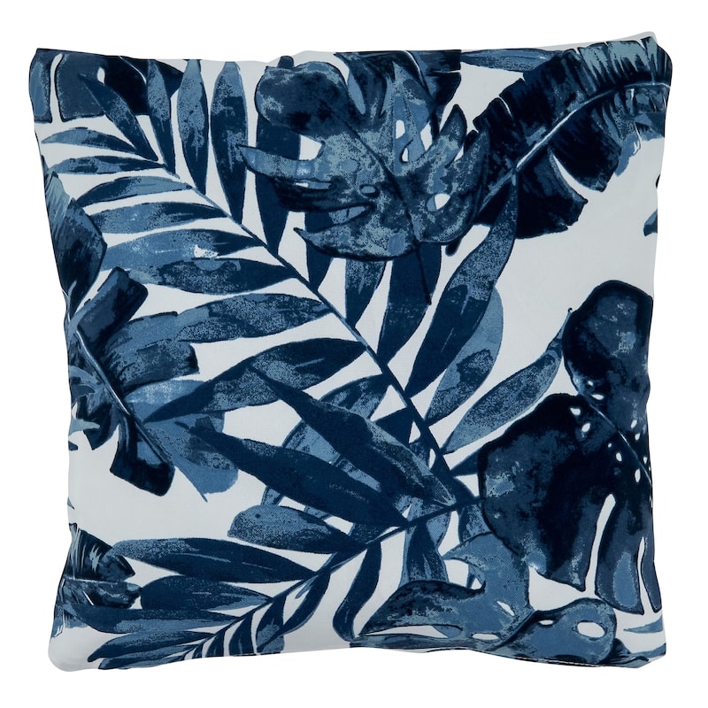 Blue Tropical Leaf Outdoor Pillow