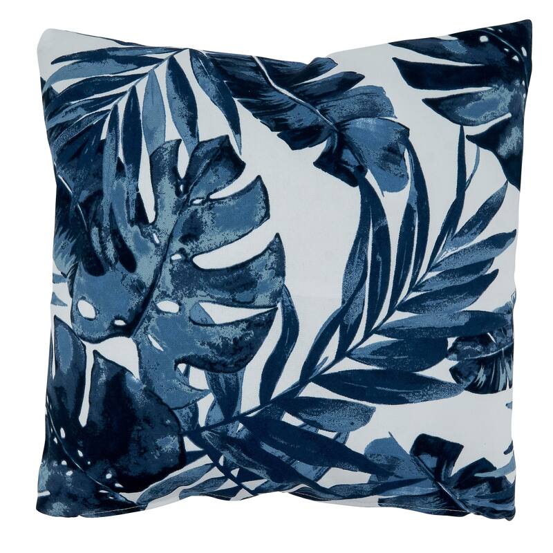 Blue Tropical Leaf Outdoor Pillow
