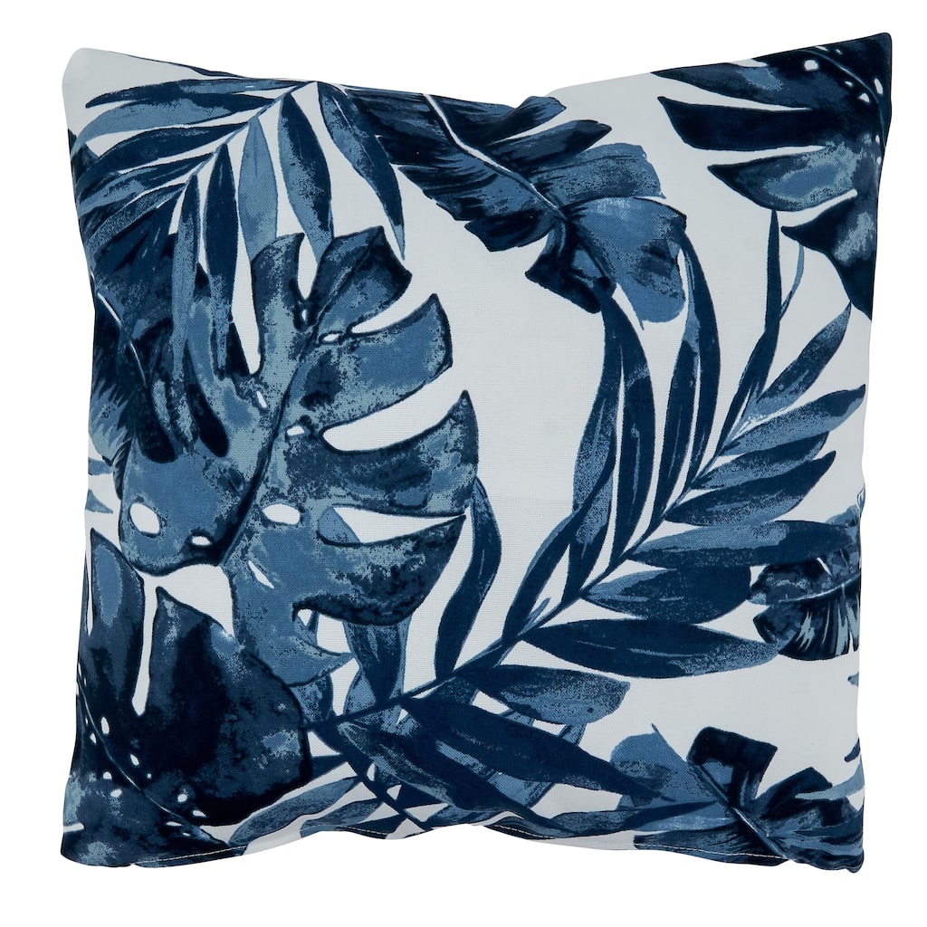 Blue Tropical Leaf Outdoor Pillow