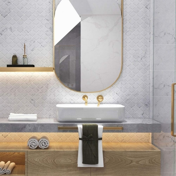 Carrara Marble Mosaic Decorative Backsplash Tile, 12"x 12"x 0.38"/pc. Opens flyout.