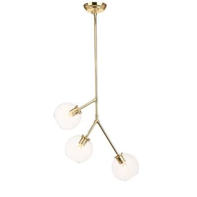 Pendant Lamp 3 light with glass shade and gold metal frame