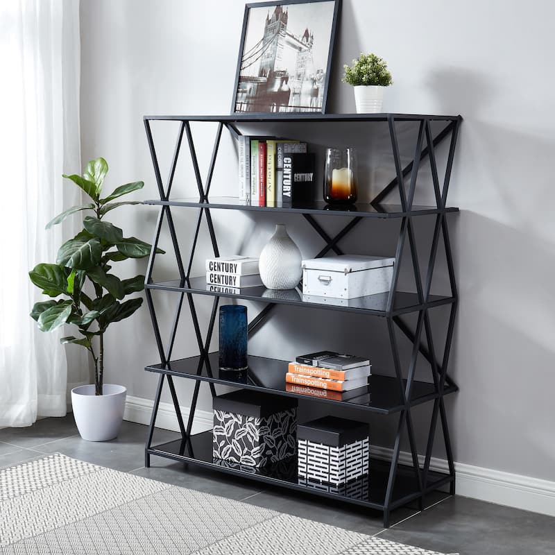 Albaric Modern Black Metal Display Bookcase by Furniture of America - 5-Shelf Large