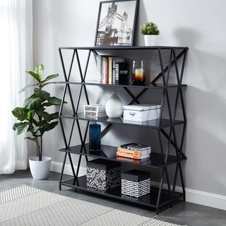 Furniture of America Albaric Modern Black Metal Display Bookcase