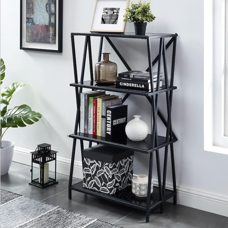 Albaric Modern Black Metal Display Bookcase by Furniture of America - 4-Shelf