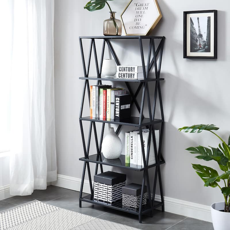 Albaric Modern Black Metal Display Bookcase by Furniture of America - 5-Shelf