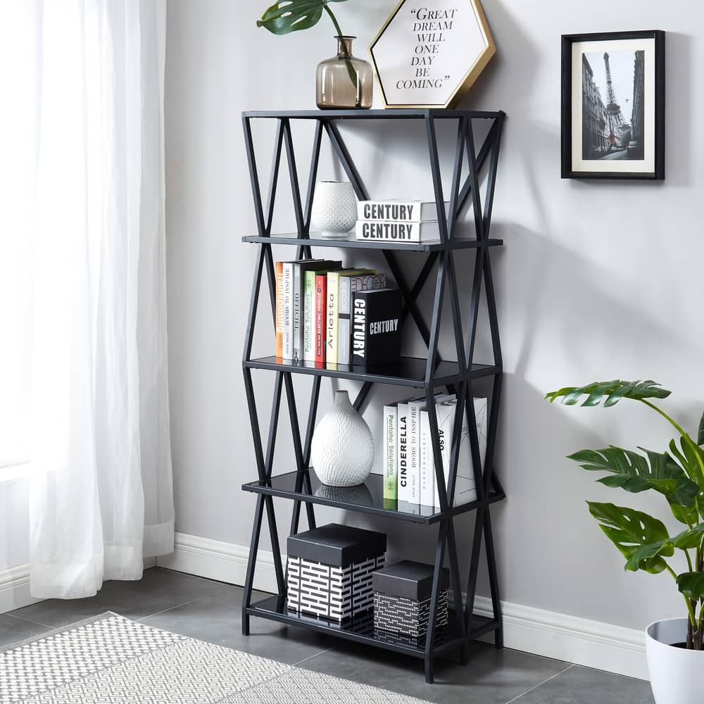 Albaric Modern Black Metal Display Bookcase by Furniture of America