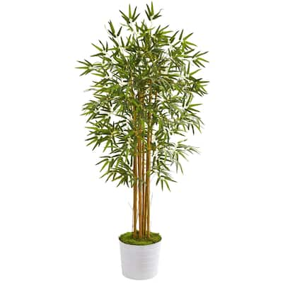 5' Bamboo Artificial Tree in White Tin Planter