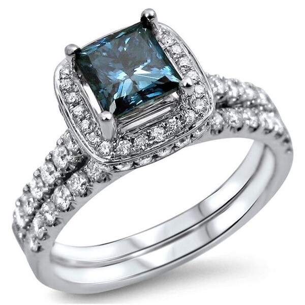 blue princess cut engagement rings