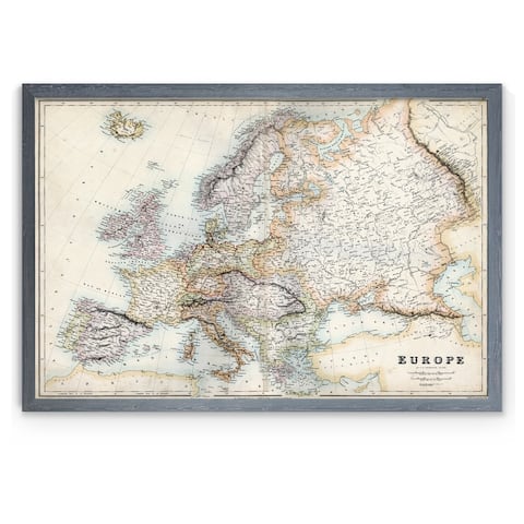 Pastel Map of Europe-Framed Canvas - Grey - 22X30