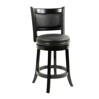 Round Wooden Swivel Counter Stool with Padded Seat and Back, Black