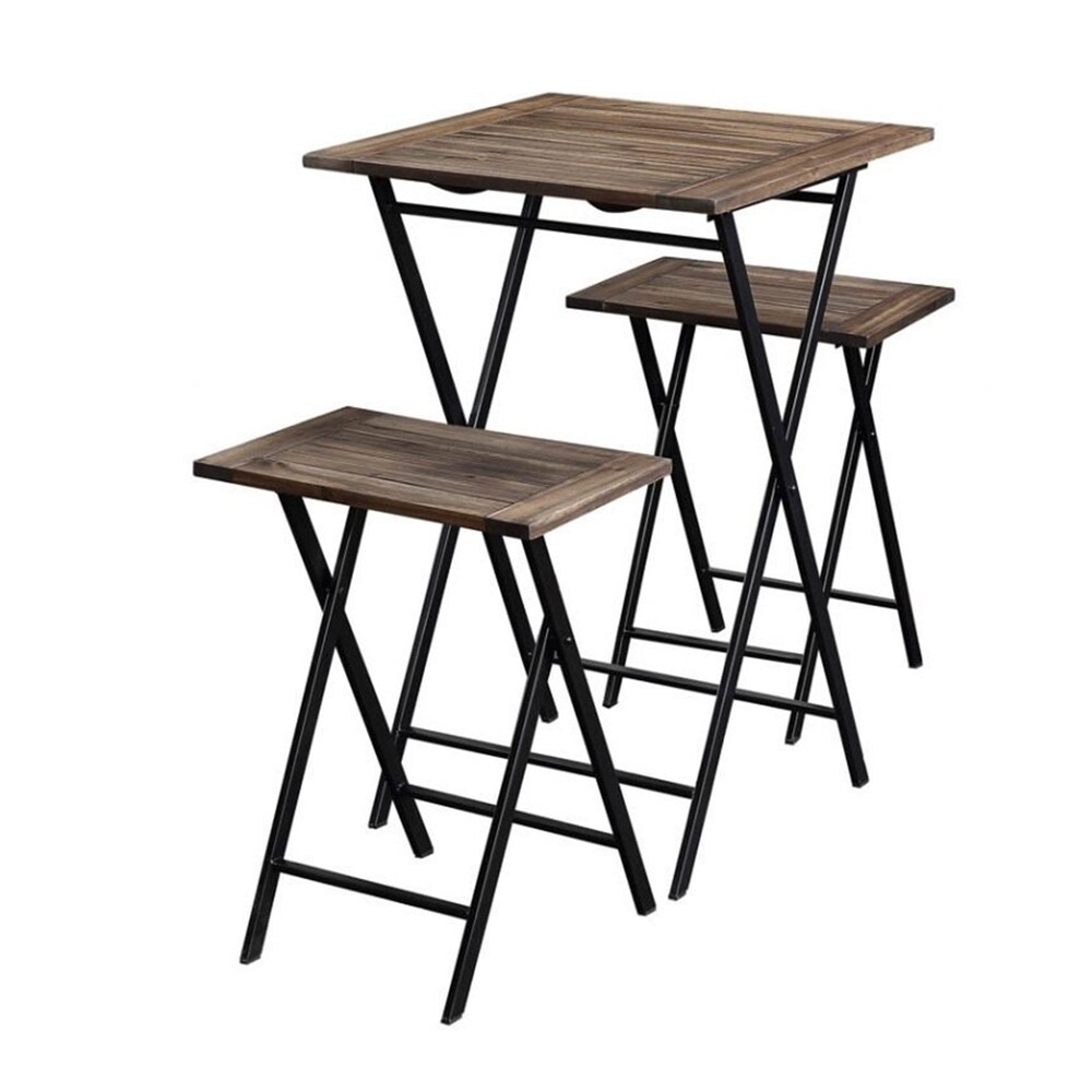 Overstock 3 Piece Foldable Wood and Metal Dining Set with X Frame Leg,Brown and Black