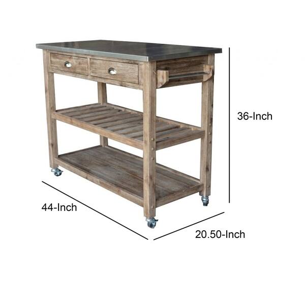 2 Drawers Wooden Frame Kitchen Cart With Metal Top And Casters Gray On Sale Overstock 30870721