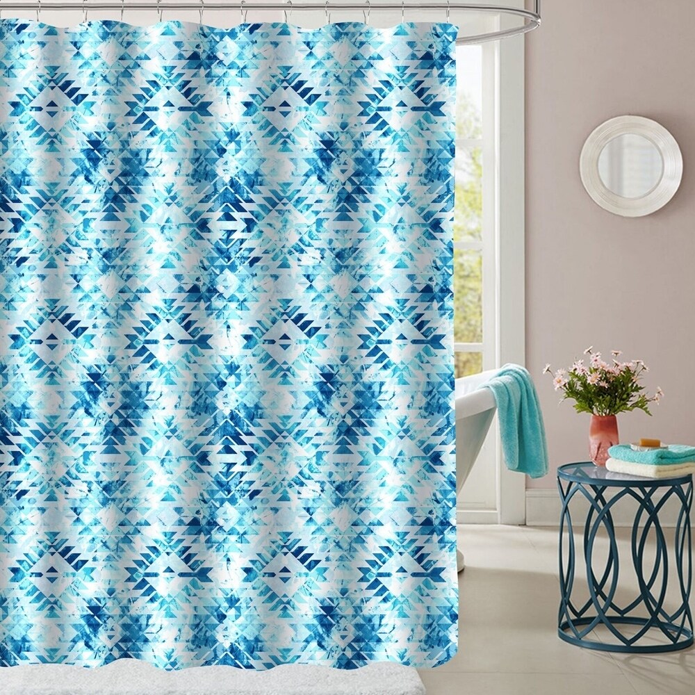 Polyester Shower Curtain with Hooks Aqua Geometric 70