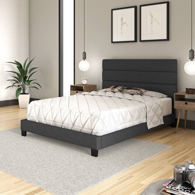 Boyd Sleep Ravenna Upholstered Linen Tri-Panel Platform Bed Frame - Black - Full