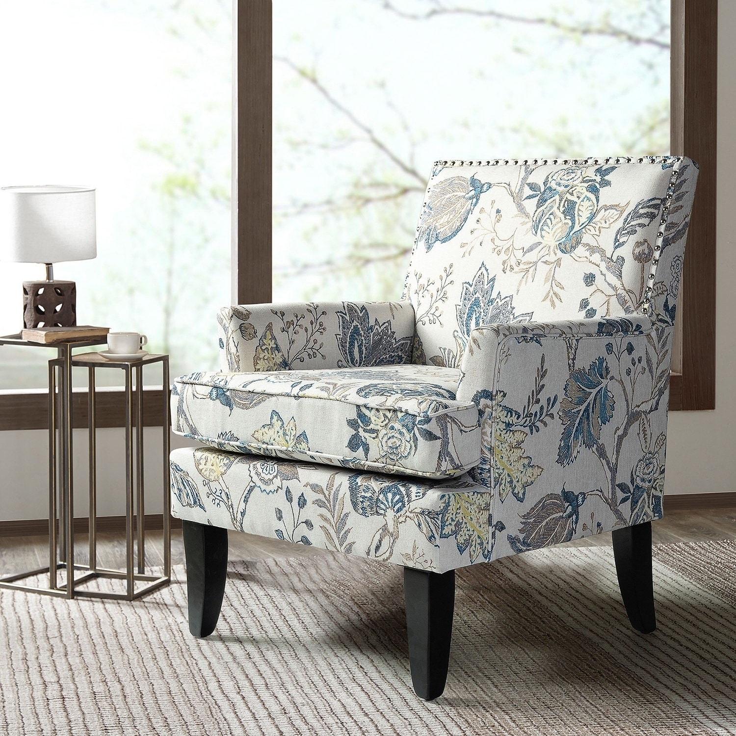 indigo blue floral armchair