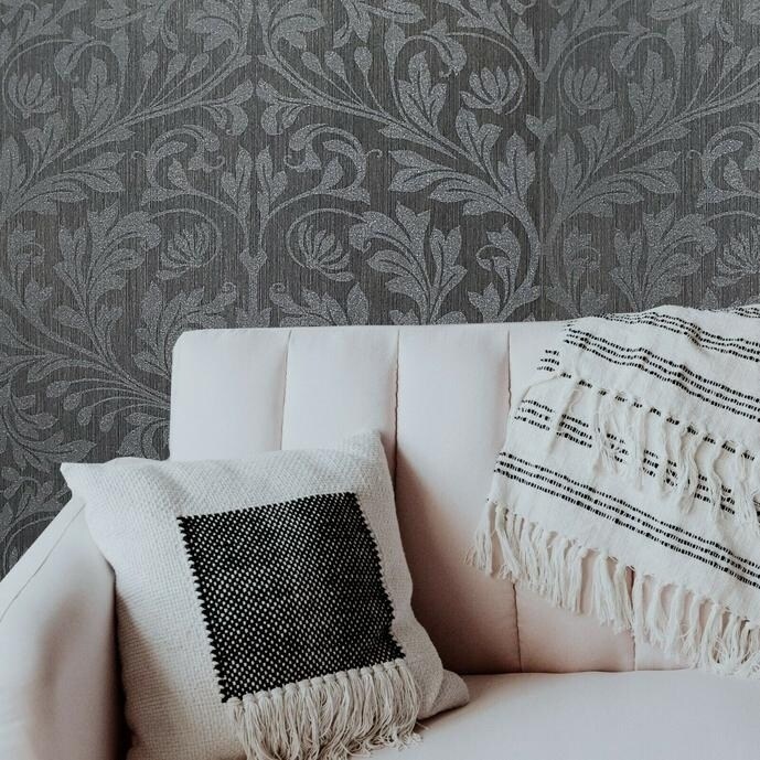 Overstock Floral Glassbeads textured charcoal gray Metallic Wallpaper