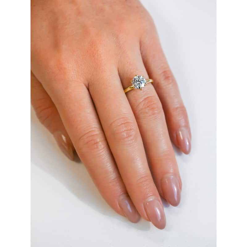 Annello by Kobelli 14k Gold 1.5 Carat Round Forever One Moissanite Solitaire 6-Prong Comfort Fit Engagement Ring