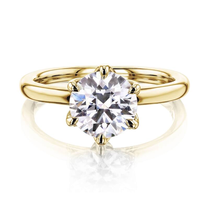 Annello by Kobelli 14k Gold 1.5 Carat Round Forever One Moissanite Solitaire 6-Prong Comfort Fit Engagement Ring - 9 - Yellow