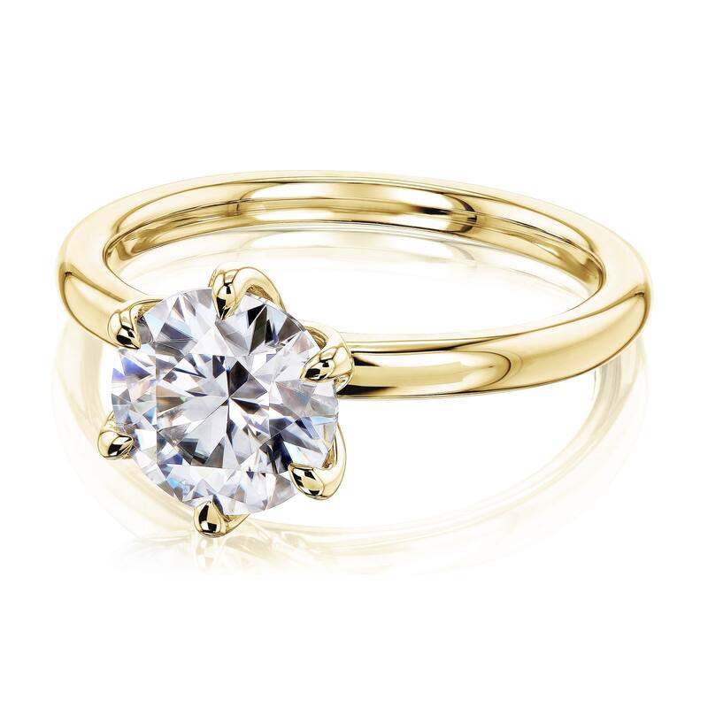 Annello by Kobelli 14k Gold 1.5 Carat Round Forever One Moissanite Solitaire 6-Prong Comfort Fit Engagement Ring