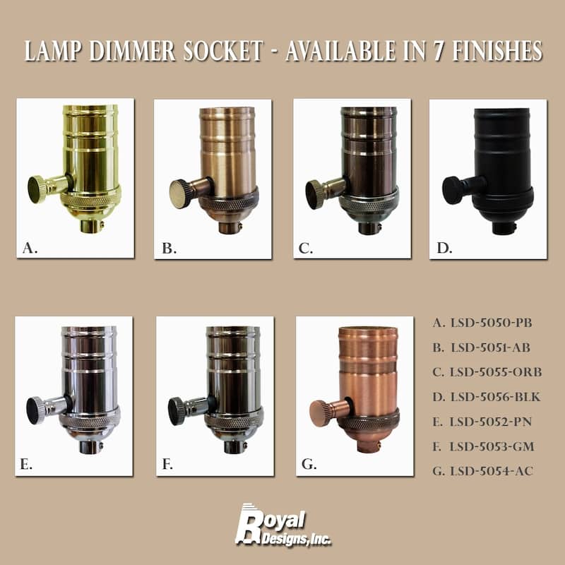 Royal Designs Dimmer Lamp Socket with Shell and Turn Knob, E26 Medium