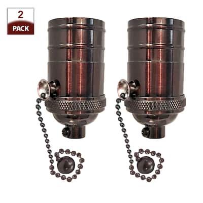 Royal Designs Off/On Pull Chain Lamp Socket with a Solid Metal Cast Shell, E26 Medium Base, Oiled Rubbed Bronze, Set of 2