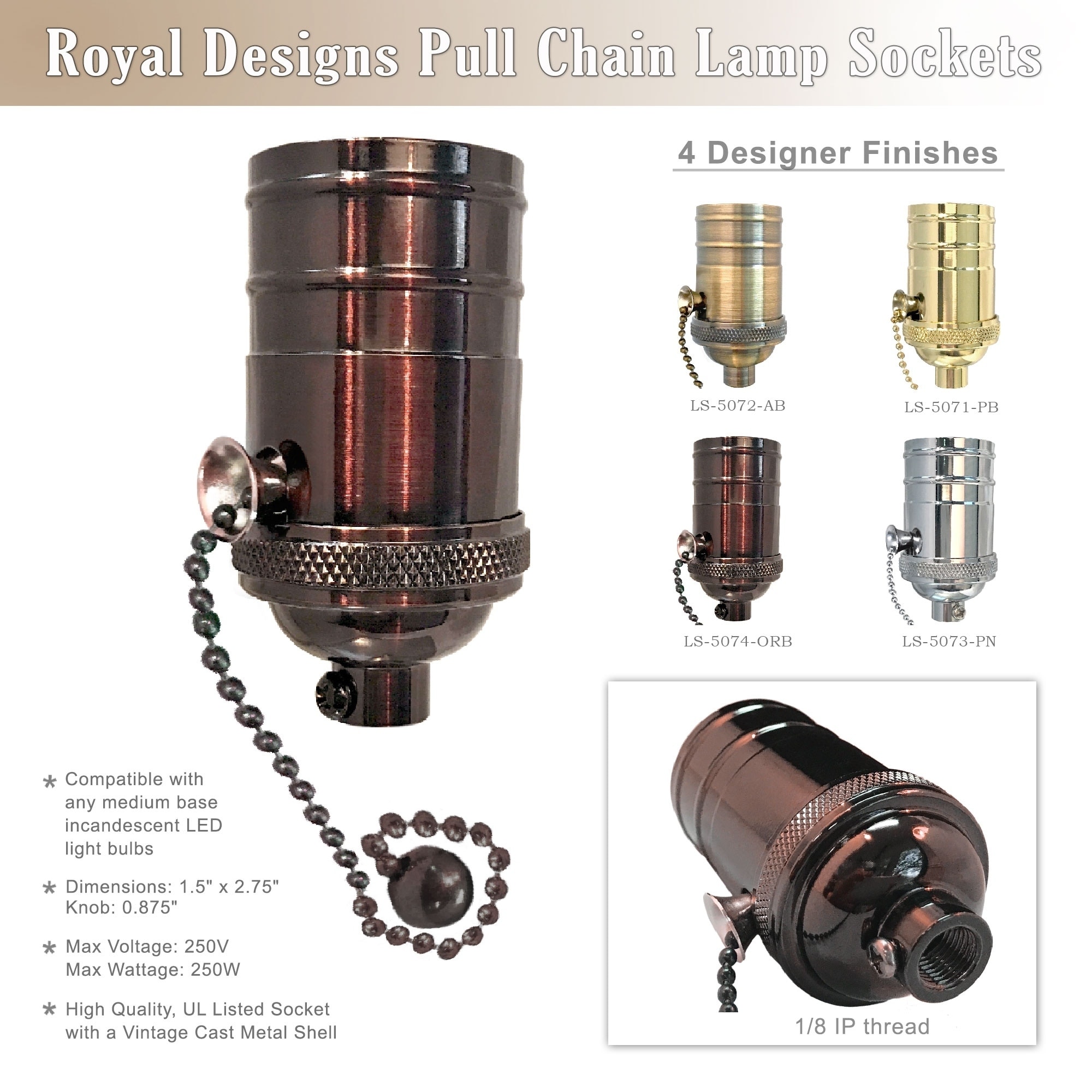 Royal Designs LS-5074-ORB-2 Pull Chain Lamp Socket Lighting Kit (Set of 2) Color: Oil Rubbed Bronze