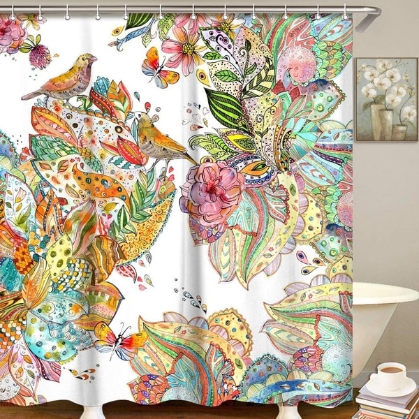 PAISLEY PRINT FABRIC SHOWER CURTAIN SET W/MATCHING HOOKS  70"X 72" NEW 