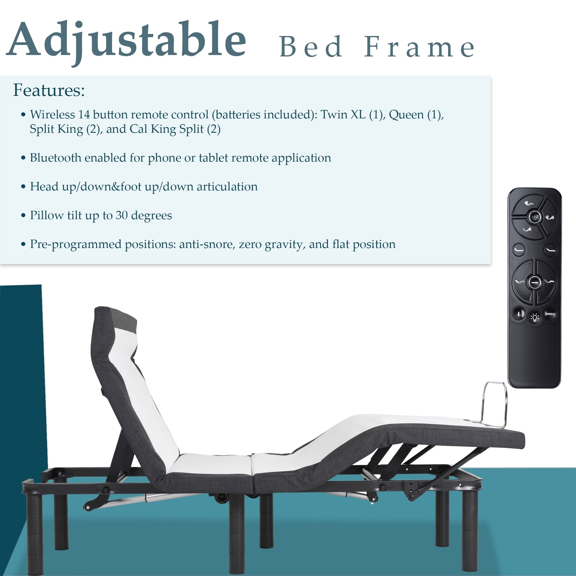 Shop Adjustable Bed Frame Adjustable Legs Heights Dual Massage