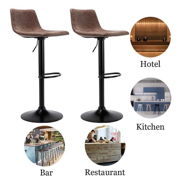 Height Adjustable Barstools Bar Swivel Bar Chairs Vintage Vinyl Leather Set Of 2 Overstock 30878350