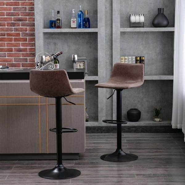Height Adjustable Barstools Bar Swivel Bar Chairs Vintage Vinyl Leather Set Of 2 Overstock 30878350