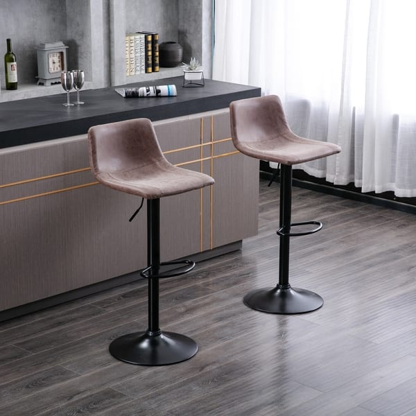 Height Adjustable Barstools Bar Swivel Bar Chairs Vintage Vinyl Leather Set Of 2 Overstock 30878350